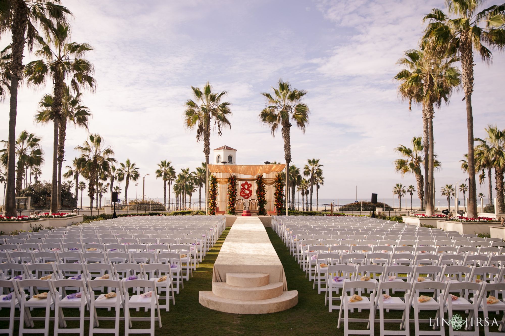 Wedding ceremony in the Lighthouse Courtyard at the Hyatt Regency Huntington Beach by Lin and Jirsa