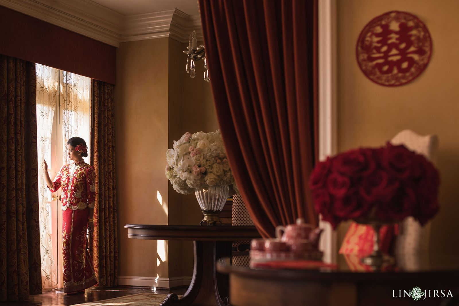 Wedding morning preparation at Langham Huntington Hotel Pasadena by Lin and Jirsa wedding photographers