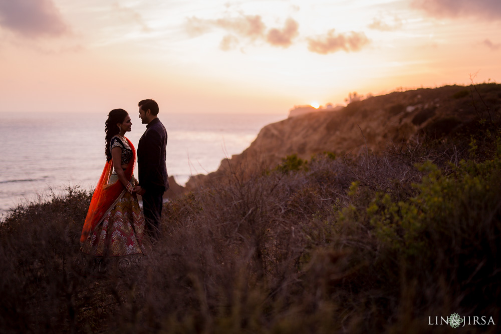 Couple sunset portrait session during Sangeet ceremony at Indian wedding photographed by Lin and Jirsa