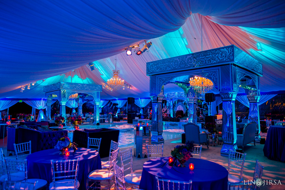 Sangeet ceremony ballroom decor and floral details photographed before guests arrive by Lin and Jirsa